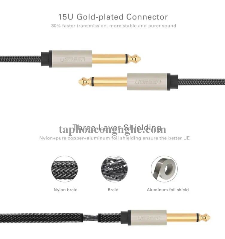 Ugreen 10639 3M màu Đen Cáp âm thanh 2 đầu 6.5mm dương cao cấp AV128 30010639